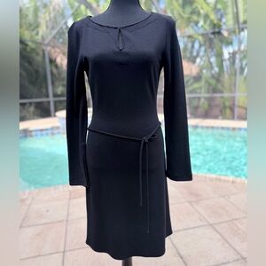 Elie Tahari Elegant Black Wool Long Sleeve Dress